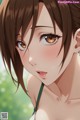 Anime girl with brown hair and brown eyes.